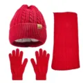 Ensemble bonnet écharpe et gants tricotés d'hiver rouges, bonnet doublé chaud pour temps froid. - Rouge