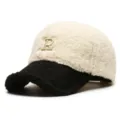 Women autumn winter sherpa baseball cap contrast color fleece embroidered letter warm hat - Adjustable / White and Black