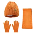 Ensemble 3 pièces bonnet écharpe et gants tricoté orange chaud hiver accessoires mode - Orange