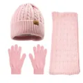 Ensemble 3 pièces bonnet écharpe et gants en tricot rose pour femmes accessoires d'hiver - Rose Clair
