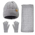 Ensemble bonnet écharpe et gants tricotés gris chapeau chaud à trois pièces pour l'hiver. - Gris clair