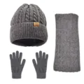Ensemble bonnet écharpe et gants en tricot d'hiver gris pour adultes, accessoire douillet chaud. - Gris foncé