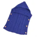 Sacco nanna lavorato a maglia per neonati con cappuccio e bottoni in legno, coperta calda. - Taglia unica / Blu Zaffiro