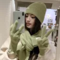 Grünes Strick Mütze Schal und Handschuhe Set Winter warme dreiteilige Accessoires Variante - Hellgrün