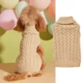 Detail view of the cozy cable knit dog turtleneck sweater in camel, textured weave. - XS / Tops / Dark Khaki