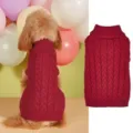 Cozy cable knit dog sweater in deep red color, perfect winter apparel for small dogs like poodles. - XS / Tops / Burgundy