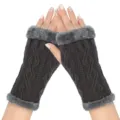 Dunkelgraue Strick-Fingerlosen-Handschuhe mit Plüsch, warme kurze Winter-Armstulpen. - Einheitsgröße / Dunkelgrau