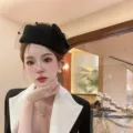 Black Wool Beret Hat with Veil French Style Elegant Women Autumn Winter Chic Headwear - Black