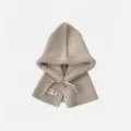 Beige knitted balaclava with fleece lining, winter warm hooded scarf and ear protection. - One Size / Khaki