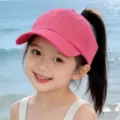 Gorra de beisbol vacua color sólido niños coleta cola de caballo rosa sombrero sol. - Niños 2-6 Años / Rosa rojo