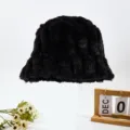 Black plush bucket hat for women, thick warm winter hat, Korean style fuzzy fisherman cap. - One Size / Black