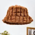 Cozy brown plush bucket hat for women, thick winter warm faux rabbit fur fisherman hat. - One Size / Coffee