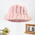 Pink plush bucket hat for women, thick faux fur winter warm basin hat, Korean style casual. - One Size / Pink