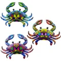 Détail de décoration murale crabe en métal coloré, ornement suspendu de jardin peint floral. - Lot de 3 Pièces Décoration Murale Crabe