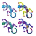 Vue détaillée de décoration murale gecko en métal coloré, ornement d'art en fer. - Ensemble de 4 Pièces / Set de 4 pièces