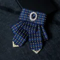 Men's dark blue patterned suit bow tie with rhinestone crystal centerpiece and metal corner tips. - 01号