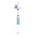 Close-up detail of the luminous butterfly wind chime featuring glowing blue acrylic wings and metal tubes. - 7002 Butterfly Blue Aluminum Tube Style