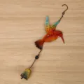 Metal painted hummingbird wind chime hanging decor for home, vibrant colors and bell detail. - White Box Packaging / 9021 Red Bell Style