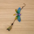 Carillon à vent libellule en métal avec ailes peintes colorées et cloche suspendue pour déco. - Sac à bulles / 9023 Style Cloche Libellule Bleue