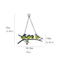 Detailed view of the colorful metal bird hanging ornament, showing product size and structure. - 2310 Four-Bird Style