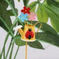 Metal garden stake plant insert cute watering can ladybug flower pots decor outdoor decoration 1pc - Bucket Ladybug Yellow