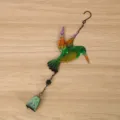 Hummingbird wind chime iron glass painted home hanging decor bell ornament craft gift item - White Box Packaging / 9021 Green Bell Style