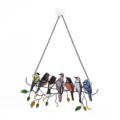 Vue détaillée de l'ornement suspendu en métal à 7 oiseaux de style vitrail pour fenêtre. - Sac à bulles / Style Métal 7 Oiseaux