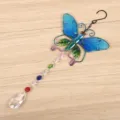 Attrape-soleil papillon en cristal avec perles colorées et pendentif larme pour jardin. - Emballage de Boîte Blanche / 5007 Papillon Bleu (Cristal)