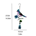 Metal glass painted bird wind chime hanging decor detail view with vibrant colors displayed. - Bell Style (2405) / Bubble Bag Pack / Blue Bird