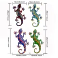 Metal gecko wall art decor, colorful iron lizard hanging ornaments with size specifications. - Four-Piece Set