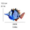 Metal fish wall hanging decor, dimension detail view showing height 15.5cm and width 24cm. - Blue 67g