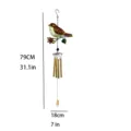 Metal bird wind chime with glass painted pendant, decorative garden hanging ornament details. - Aluminum Tube Style (2405) / Bubble Bag Pack / Yellow Bird