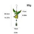 Detailed view showing dimensions of the green metal angel wind chime with glass painted decor. - Bubble Bag Packaging / Green Angel Bell Style