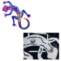 Metal gecko wall art and fridge magnet with colorful painted design for home decor display. - Magnetic Dual-Use Gecko / Purple