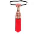 Pre-tied plaid necktie with rhinestone pearl chain vintage British style red tie for adults. - Red