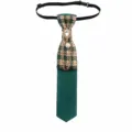 Pre-tied plaid necktie for women and men, vintage green tie with rhinestones and pearl chains. - Dark Green