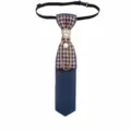 Pre-tied houndstooth necktie with rhinestone pearl chain accessory, academy style british plaid tie. - Dark Blue