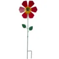 Piquet de jardin en métal avec fleurs rouges et tige verte pour décoration extérieure et pelouse. - Unité Unique / Rouge