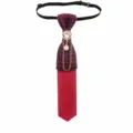 British plaid pre-tied small necktie detail showcasing retro rhinestone and pearl hanging chain accent. - Burgundy