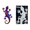 Colorful iron gecko wall decor variant, metal lizard sculpture with magnet and hook for home. - Magnetic Dual-Use Style / Dark Blue