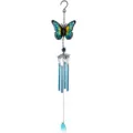 Détail du carillon éolien papillon bleu montrant l'artisanat en métal et pendentif verre. - 2505 Tube de Carillon Papillon Bleu