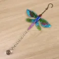 Dettaglio acchiappasole libellula di cristallo, ciondolo a sfera di vetro arcobaleno. - Imballaggio in scatola / Libellula