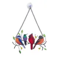 Vue de détail de suspension de fenêtre en oiseaux métalliques colorés, style vitrail - Sac à bulles / Style Métal 4 Oiseaux