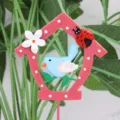 Metal garden stake plant insert decorative birdhouse pink cute pot accessory bonsai ornament - Red House Bird