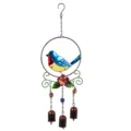 Vue rapprochée détaillée du carillon éolien en fer avec oiseau en vitrail coloré. - Sac à bulles / 30156 Oiseau (Rond)