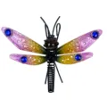 Vue détaillée de décoration de pot de fleur libellule, ornement d'ailes en métal et verre coloré. - 2506 Libellule Rose 63g / Emballage en sac à bulles