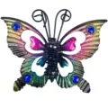Ornement suspendu papillon en métal avec ailes peintes colorées et jolis détails en pierre. - 2507 Papillon Rose 62g / Emballage en sac à bulles