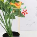 Metal garden stake plant insert decorative cute bird flower pot ornament landscape accessory - Yellow Bird Red Windmill