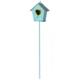 Blue metal birdhouse garden stake plant pot decoration cute heart ornament accessory. - Blue House
