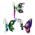 Ornement suspendu papillon libellule en métal et verre pour pot de fleur et jardin - Modèle A Ensemble de 3 Pièces / Emballage en sac à bulles